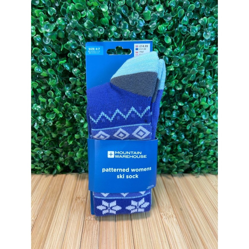 NWT Mountain Warehouse Womens Patterned Knee Length Ski Socks Blue Size 4 - 7